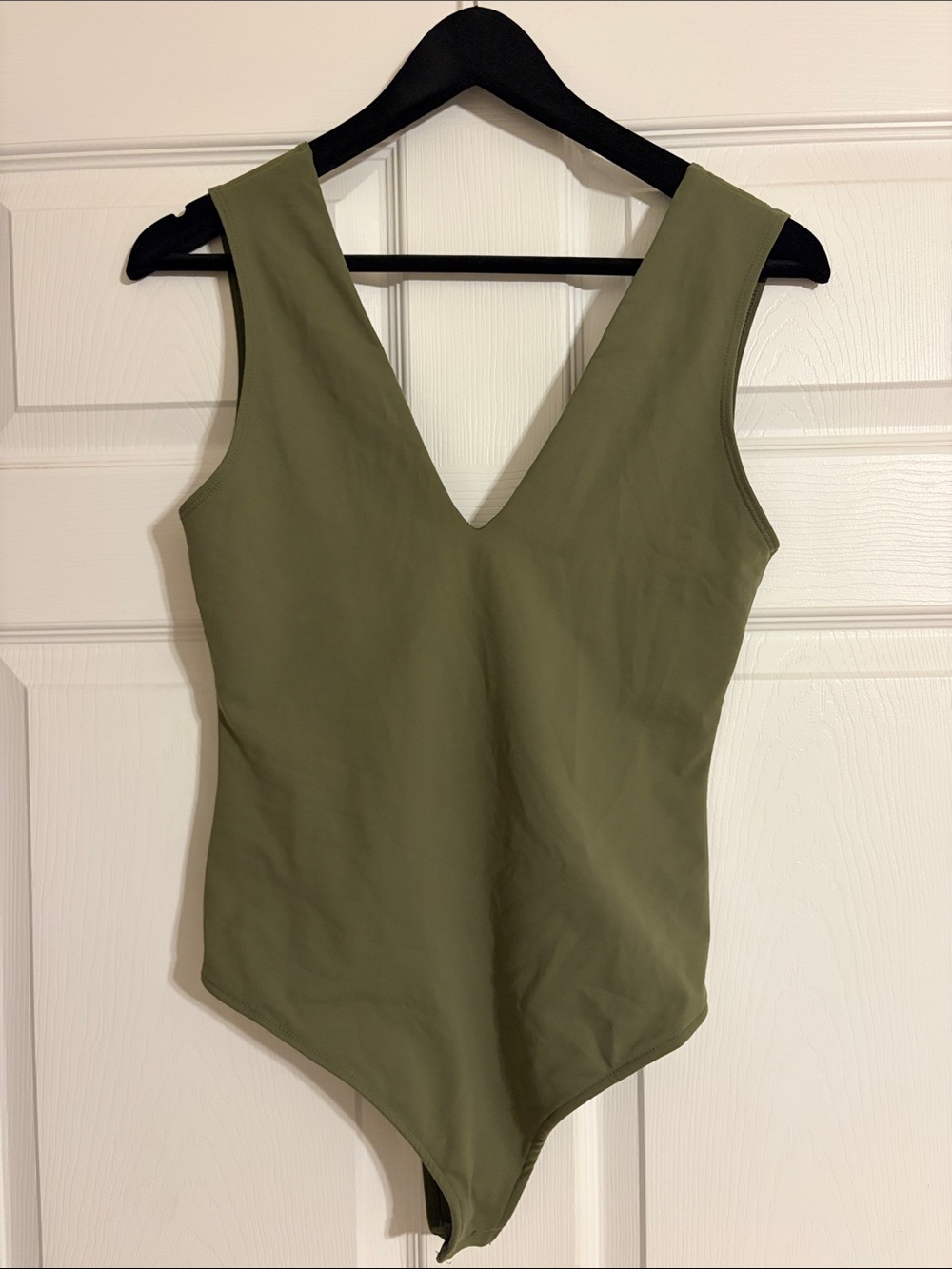 Free People Intimately "Keep It Sleek" Plunge V-Neck Bodysuit - Army Green
